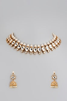Gold Finish Kundan Polki & Uncut Stone Choker Necklace Set