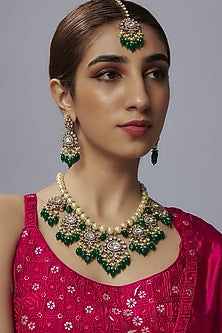 Black Rhodium Finish Emerald Stone Choker Necklace Set