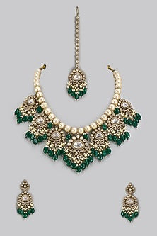 Black Rhodium Finish Emerald Stone Choker Necklace Set