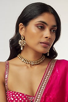 Gold Finish Kundan Polki & Uncut Stone Choker Necklace Set