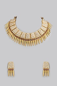 Gold Finish Turquoise Stone Enamelled Choker Necklace Set