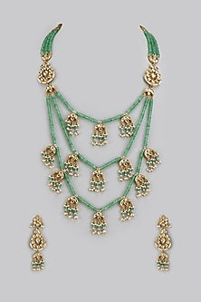 Gold Finish Kundan Polki & Pearl Mala Set