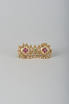 Gold Finish Kundan Polki & Multi-Colored Stone Adjustable Ring
