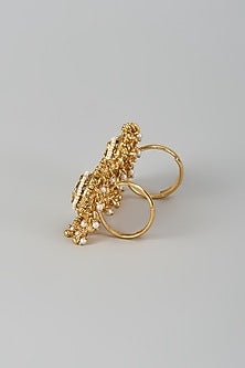 Gold Finish Kundan Polki & Multi-Colored Stone Adjustable Ring