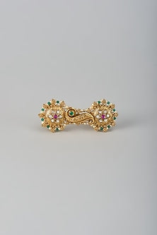 Gold Finish Kundan Polki & Multi-Colored Stone Adjustable Ring