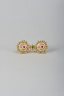 Gold Finish Kundan Polki & Multi-Colored Stone Adjustable Ring
