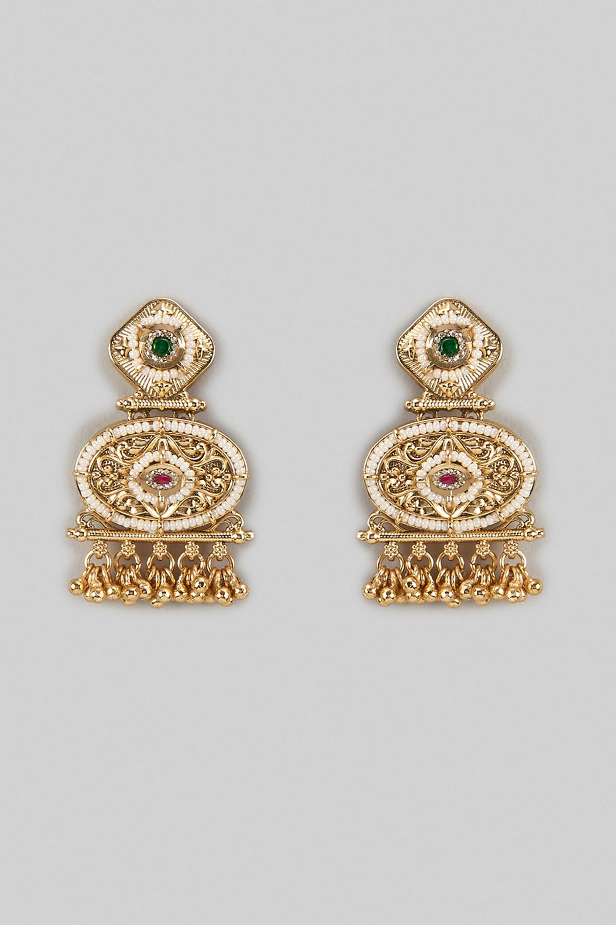 Gold Finish Kundan Polki & Emerald Stone Dangler Earrings