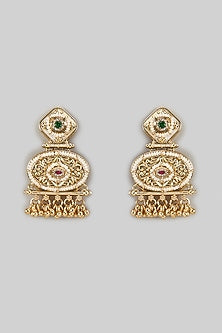 Gold Finish Kundan Polki & Emerald Stone Dangler Earrings