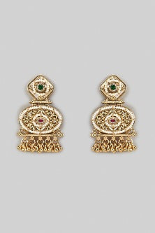 Gold Finish Kundan Polki & Emerald Stone Dangler Earrings