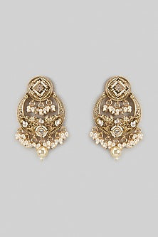 Gold Finish Kundan Polki & Pearl Handcrafted Chandbali Earrings