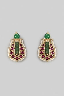 Gold Finish Ruby & Emerald Stone Dangler Earrings