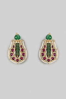 Gold Finish Ruby & Emerald Stone Dangler Earrings