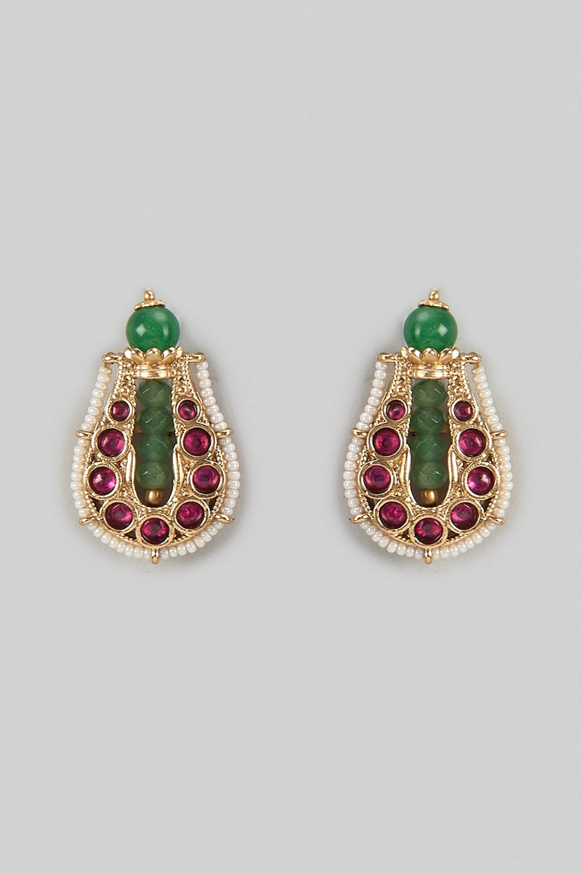 Gold Finish Ruby & Emerald Stone Dangler Earrings