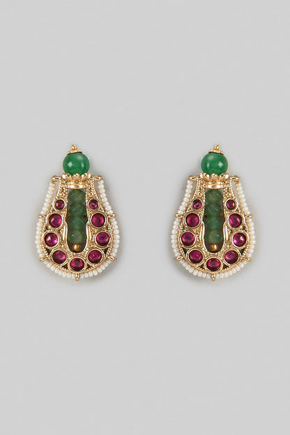 Gold Finish Ruby & Emerald Stone Dangler Earrings