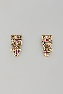 Gold Finish Ruby Stone & Pearl Dangler Earrings