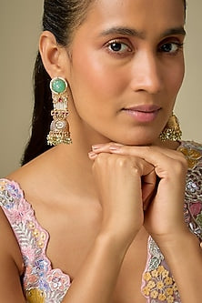 Gold Finish Kundan Polki & Emerald Stone Jhumka Earrings