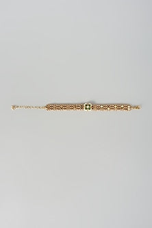 Gold Finish White Pearl & Green Stone Adjustable Bracelet