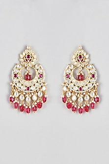 Micro Gold Finish Ruby Synthetic Stone Chandbali Earrings