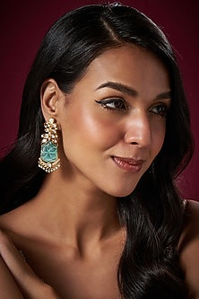 Micro Gold Finish Turquoise Stone Dangler Earrings