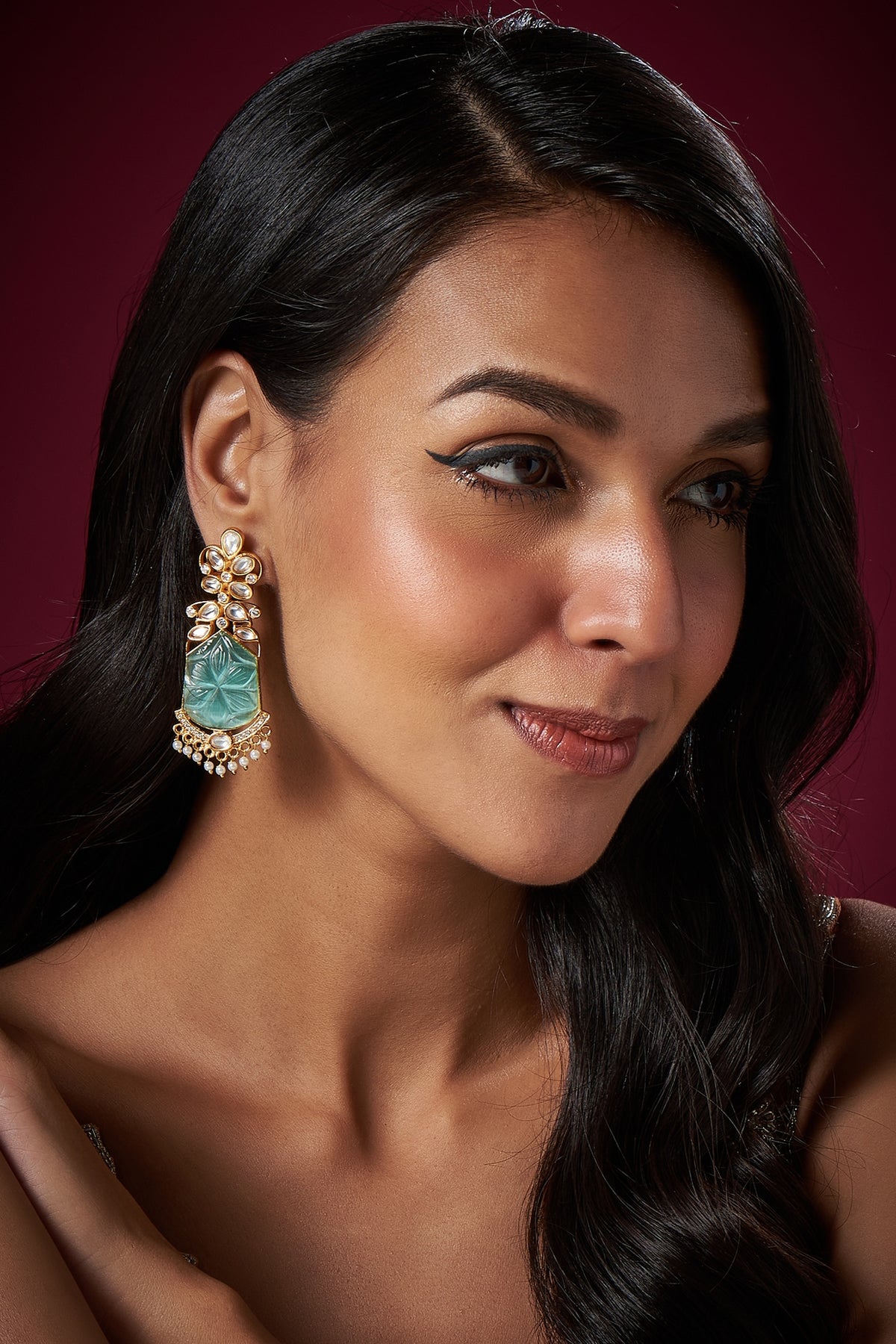 Micro Gold Finish Turquoise Stone Dangler Earrings
