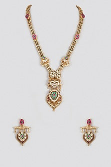 Micro Gold Finish Kundan Polki & Ruby Long Necklace Set