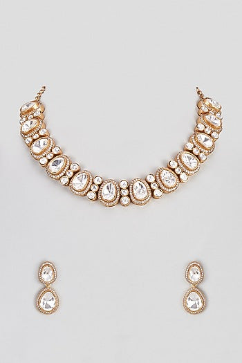 Micro Gold Finish Uncut Diamond Choker Necklace Set