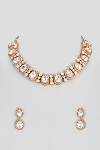 Micro Gold Finish Uncut Diamond Choker Necklace Set