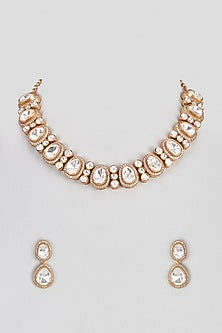 Micro Gold Finish Uncut Diamond Choker Necklace Set