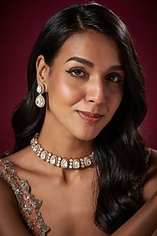 Micro Gold Finish Uncut Diamond Choker Necklace Set