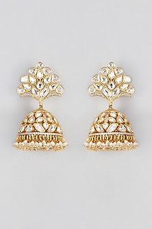 Micro Gold Finish Uncut Polki & Pearl Jhumka Earrings
