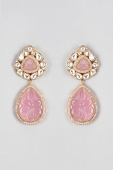 Micro Gold Finish Uncut Polki & Pink Synthetic Stone Dangler Earrings