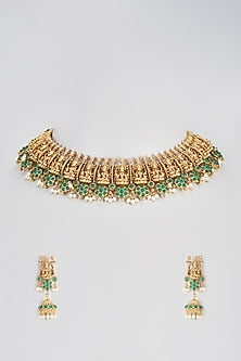 Micro Gold Finish Temple Choker Necklace Set
