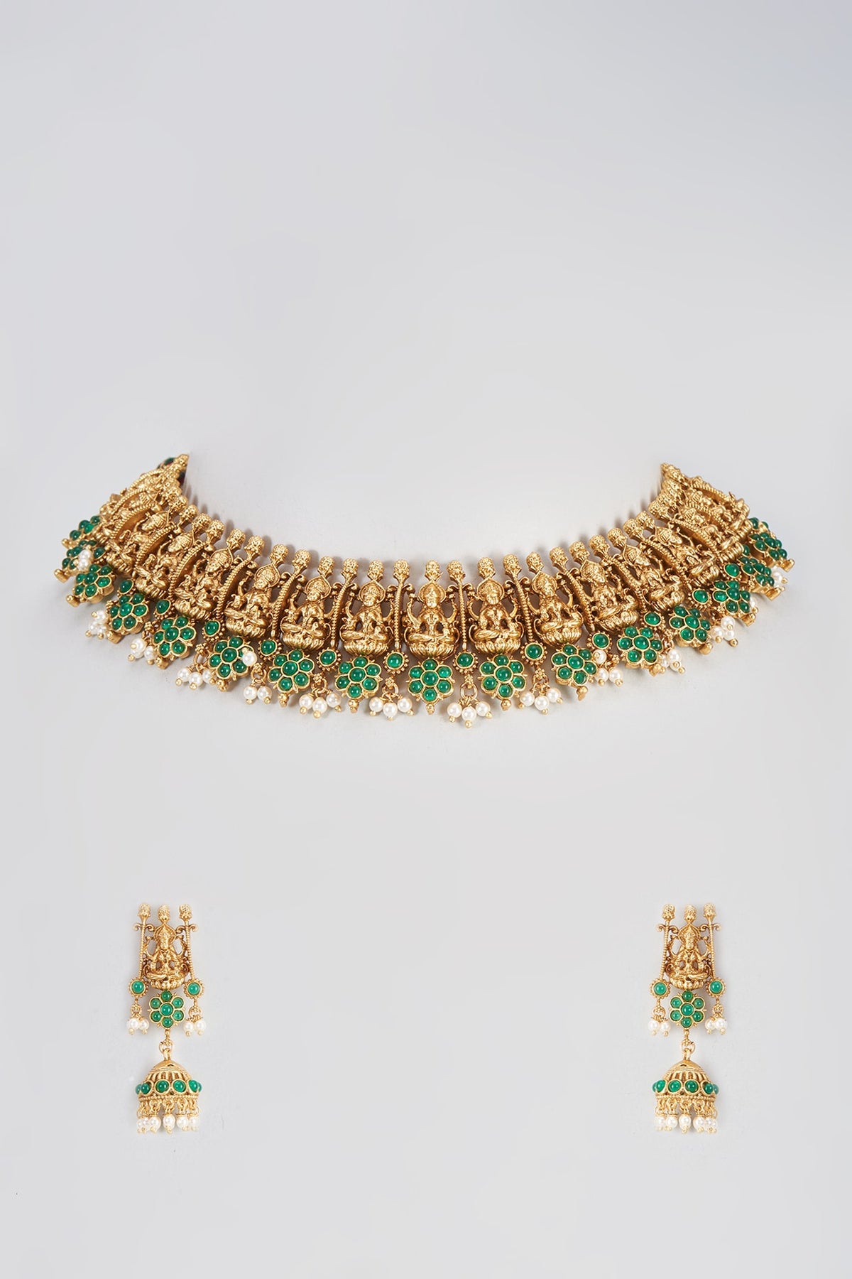 Micro Gold Finish Temple Choker Necklace Set