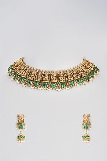 Micro Gold Finish Temple Choker Necklace Set