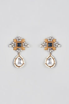 Micro Gold Finish Kundan Polki & Blue Stone Dangler Earrings