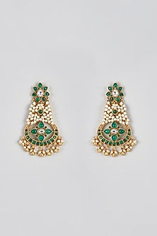 Micro Gold Finish Emerald & Pearl Dangler Earrings