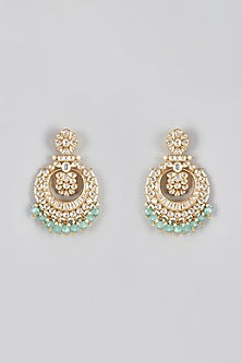 Micro Gold Finish Kundan Polki & Aqua Droplet Chandbali Earrings