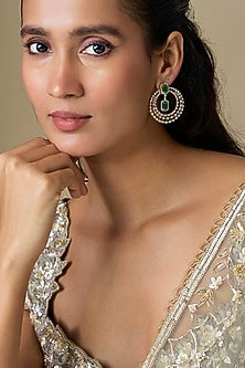 Two-Tone Finish Zircon & Emerald Stone Dangler Earrings
