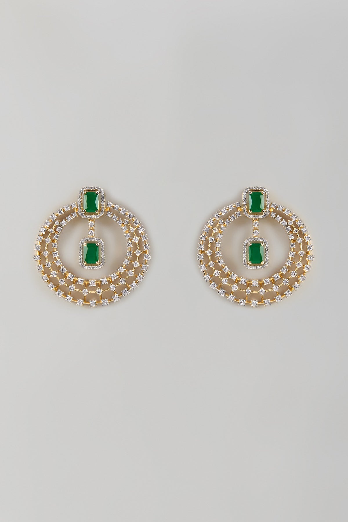 Two-Tone Finish Zircon & Emerald Stone Dangler Earrings