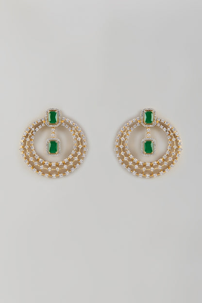 Two-Tone Finish Zircon & Emerald Stone Dangler Earrings