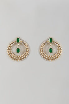 Two-Tone Finish Zircon & Emerald Stone Dangler Earrings