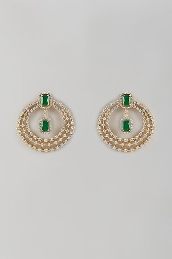 Two-Tone Finish Zircon & Emerald Stone Dangler Earrings