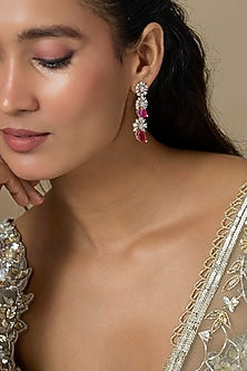 Two-Tone Finish Zircon & Ruby Stone Dangler Earrings
