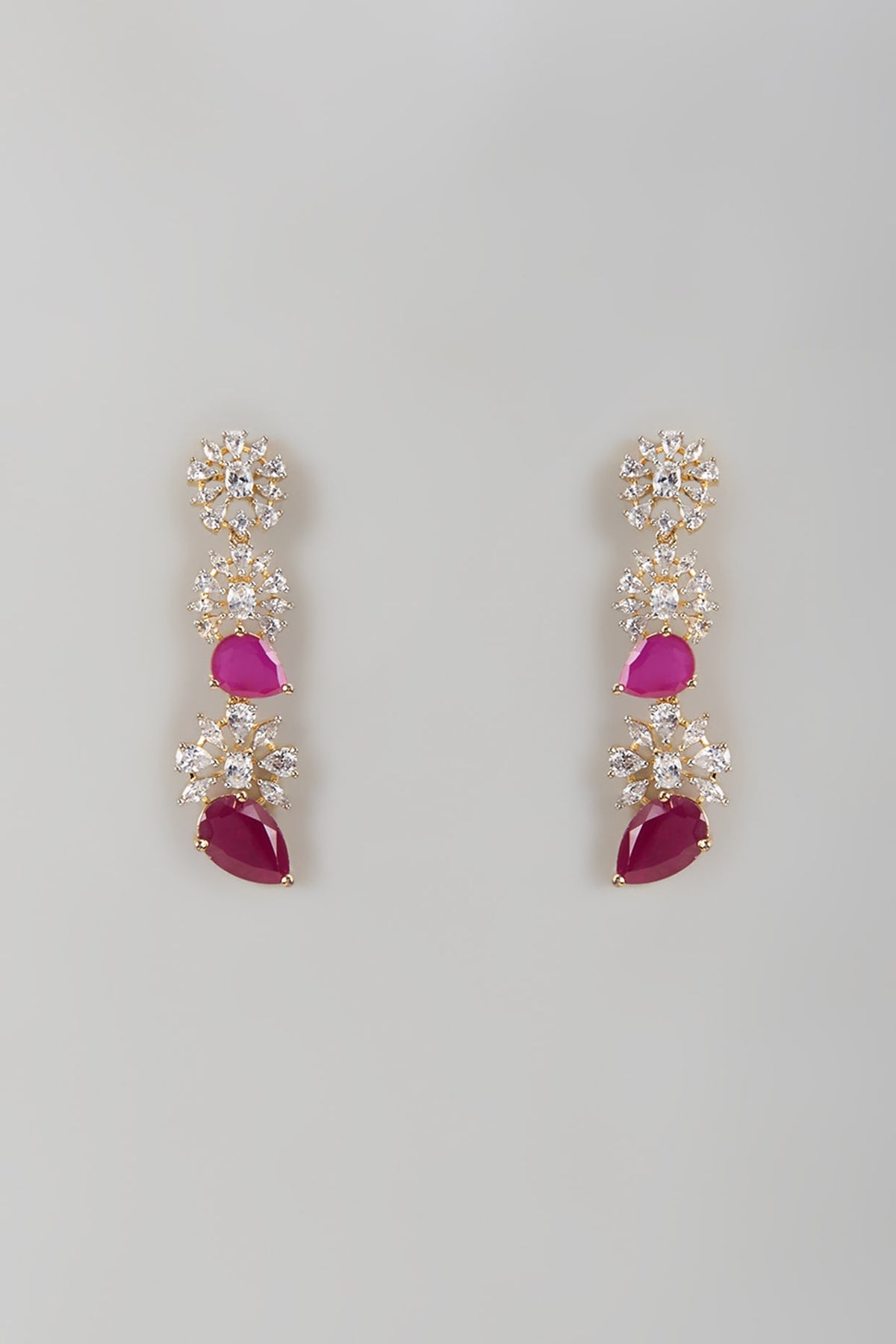 Two-Tone Finish Zircon & Ruby Stone Dangler Earrings