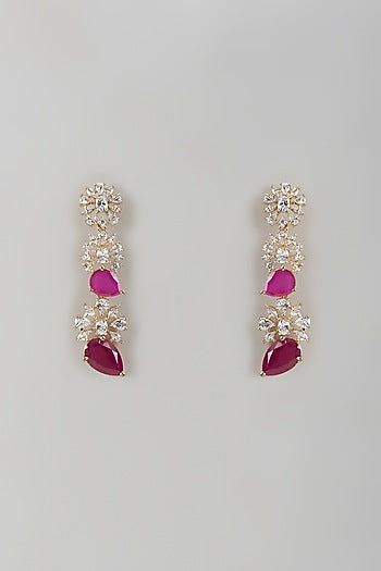 Two-Tone Finish Zircon & Ruby Stone Dangler Earrings