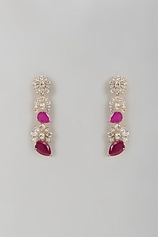Two-Tone Finish Zircon & Ruby Stone Dangler Earrings