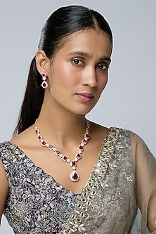 Two-Tone Finish Zircon & Ruby Stone Necklace Set