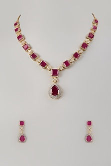 Two-Tone Finish Zircon & Ruby Stone Necklace Set