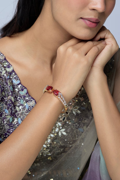 White Finish Zircon & Ruby Stone Kada