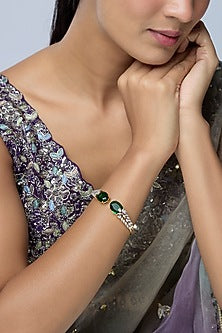 White Finish Zircon & Emerald Stone Kada
